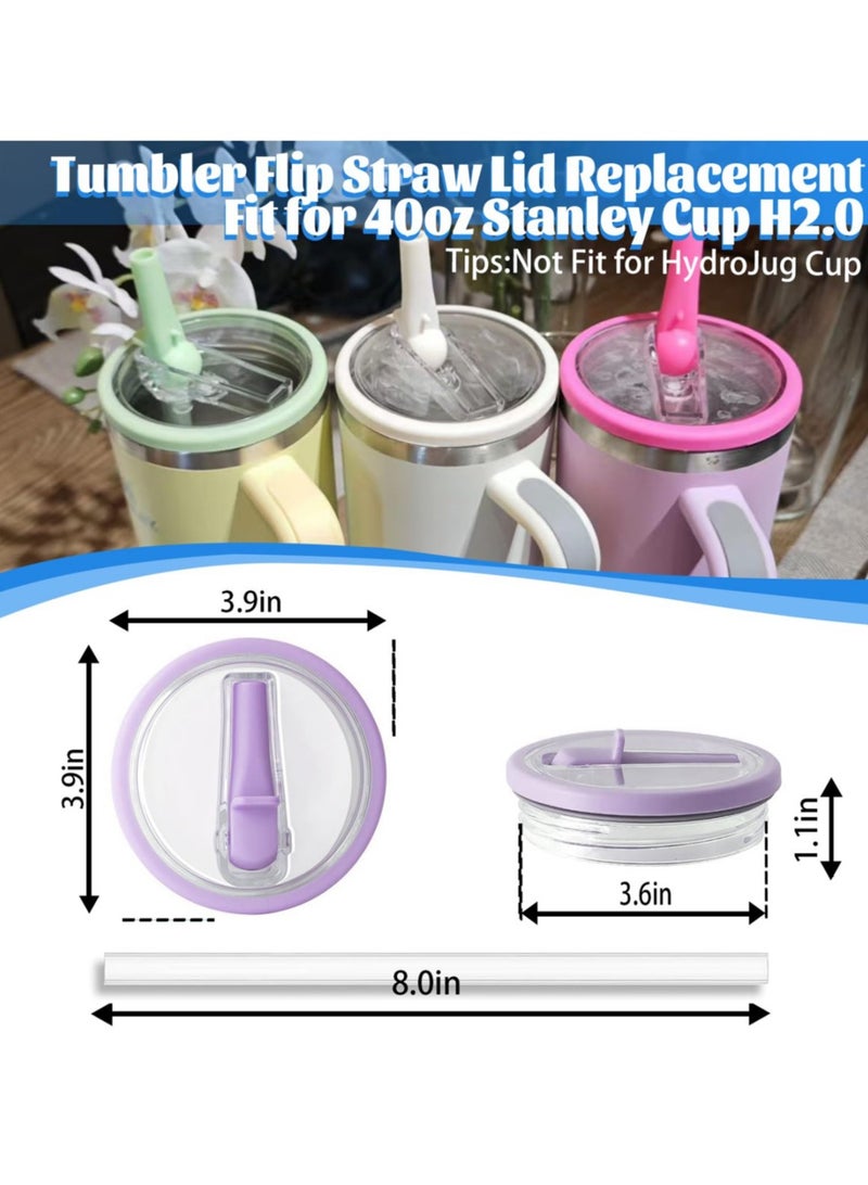 40 OZ Tumbler Flip Straw Lid Replacement Fit for Stanley Quencher Tumbler, 2 PCS Spill Proof and Leak Resistant Tumbler Lids Compatible with Stanley Cup Accessories - Pink