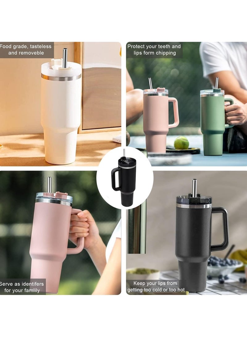 40z Insulated Tumbler with Straw Stainless Steel Vacuum Cup Travel Mug with Handle and Lid Straw, Ice&Warm Coffee Tea Milk Drink Travel Mug Portable Thermal Cup for Office Kitchen (cream)