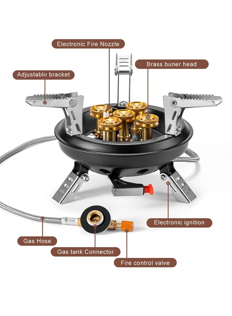 BRS-201A Portable Camping Gas Stove 16000W High Pressured Propane Butane Gas Burner Outdoor Emergency Stove with Piezo Ignition (Black)