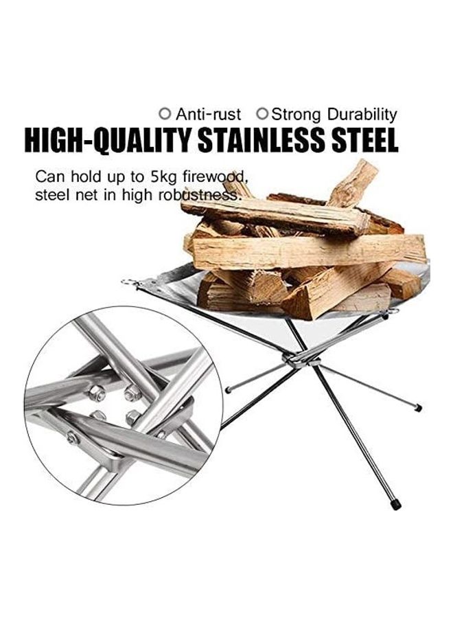 Folding Stainless Steel Outdoor Wood Burning Barbecue Grill Camp Firepit with Bag One Size