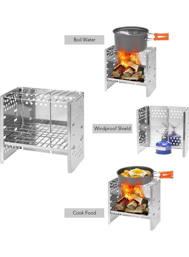 Portable Folding Stainless Steel Outdoor Wood Burning Camp Stove with Net and Bag 30 x 18cm