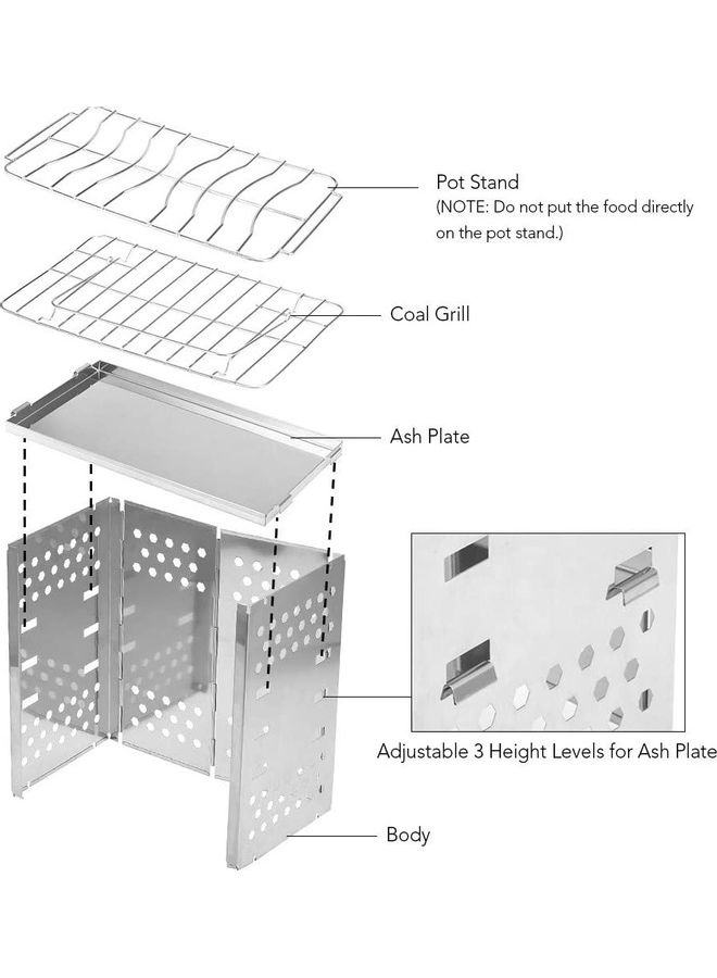 Portable Folding Stainless Steel Outdoor Wood Burning Camp Stove with Net and Bag 30 x 18cm