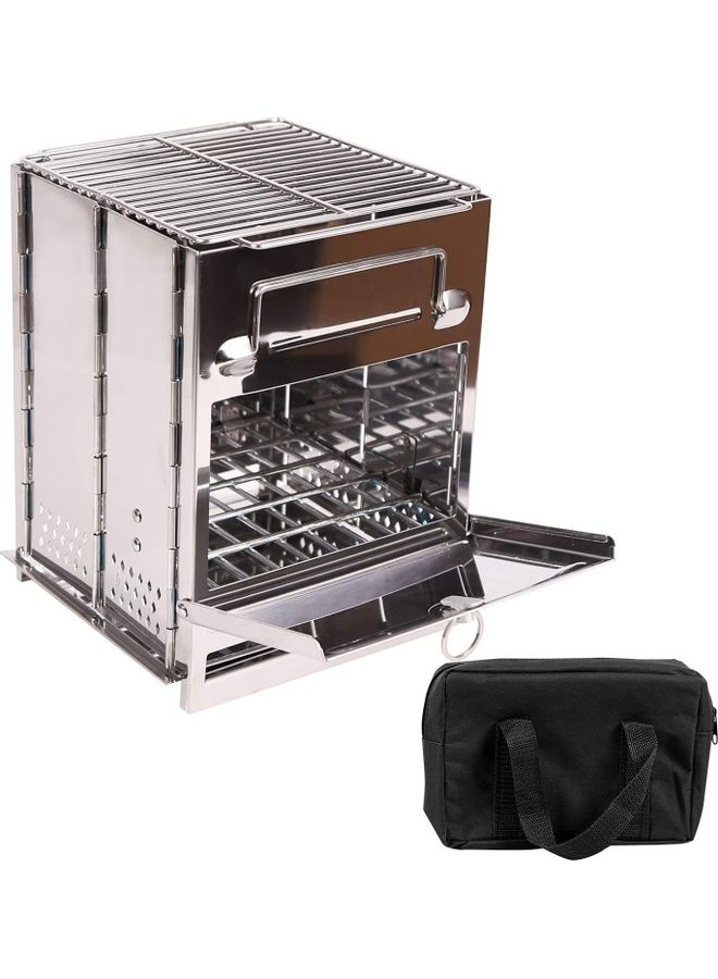 Portable Folding Stainless Steel Outdoor Wood Burning Camp Stove with Bag 10.6 x 7.8 7.8inch