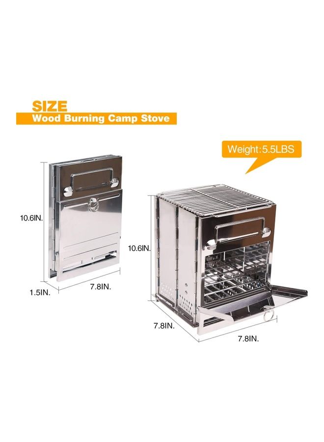 Portable Folding Stainless Steel Outdoor Wood Burning Camp Stove with Bag 10.6 x 7.8 7.8inch