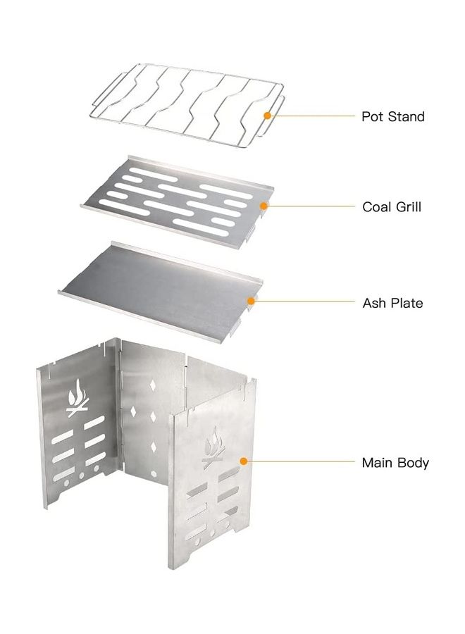 Portable Folding Stainless Steel Outdoor Wood Burning Camp Stove with Tray and Bellow 21 x 18 12.7cm