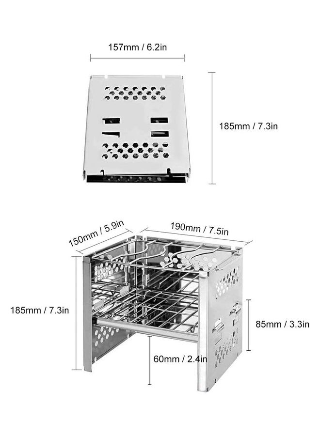 Portable Folding Stainless Steel Outdoor Wood Burning Camp Stove with Bag 7.3 x 5.9 7.5inch