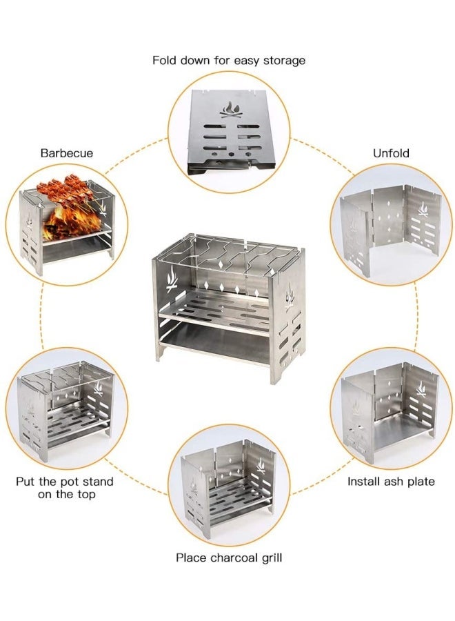Folding Stainless Steel Wood Burning Camp Stove Set 21x12.7x18cm