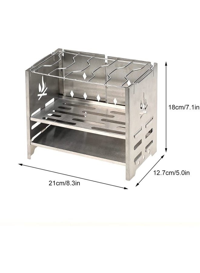 Folding Stainless Steel Wood Burning Camp Stove Set 21x12.7x18cm