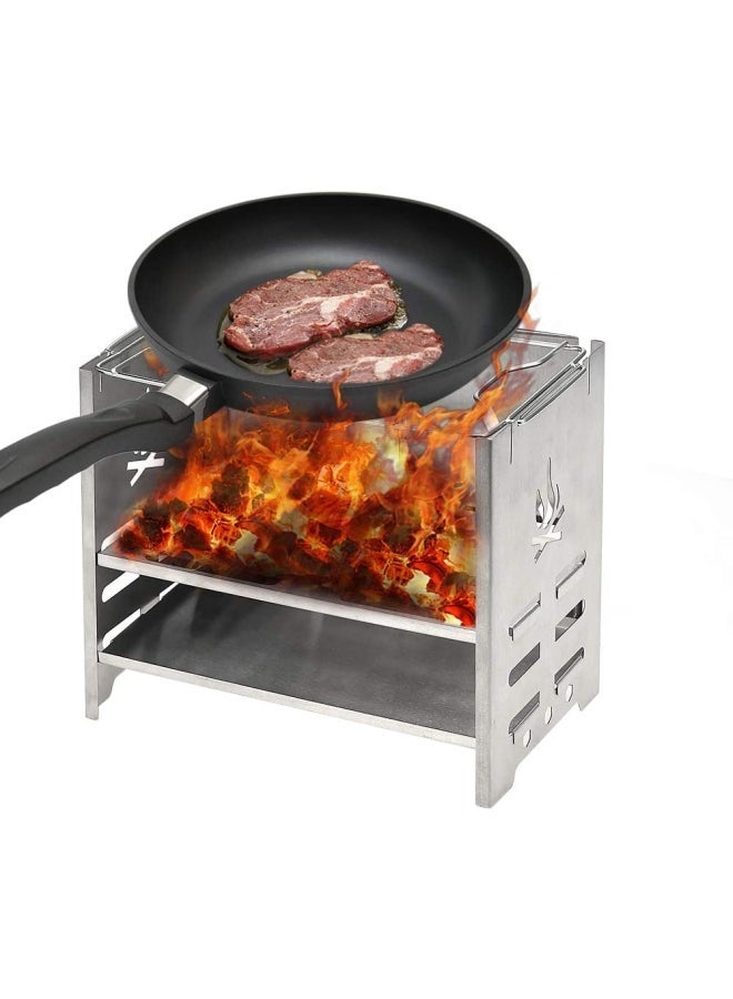 Folding Stainless Steel Wood Burning Camp Stove Set 21x12.7x18cm