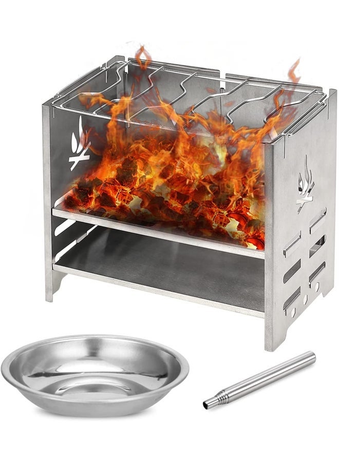 Folding Stainless Steel Wood Burning Camp Stove Set 21x12.7x18cm