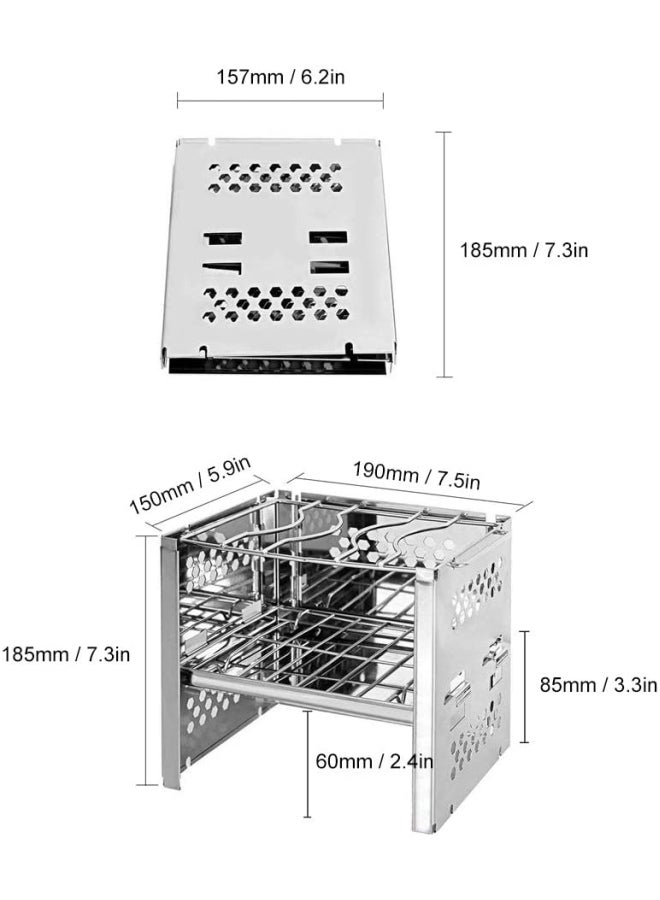 Folding Stainless Steel Wood Burning Camp Stove 185x150x190mm