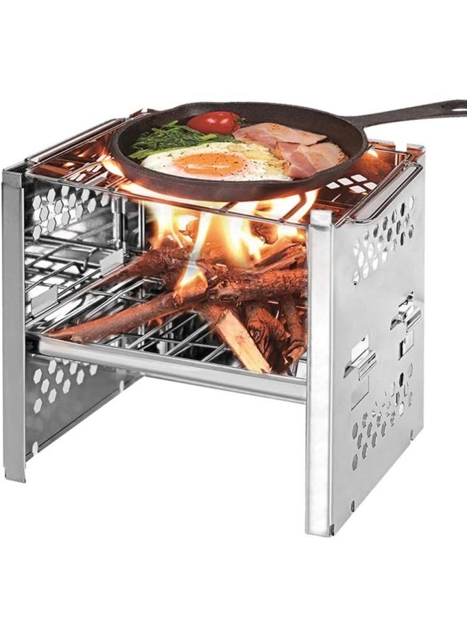 Folding Stainless Steel Wood Burning Camp Stove 185x150x190mm