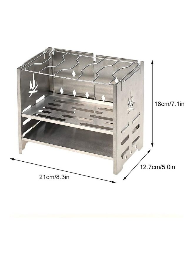 Portable Folding Stainless Steel Outdoor Wood Burning Camp Stove with Tray and Bellow 21 x 18 12.7cm