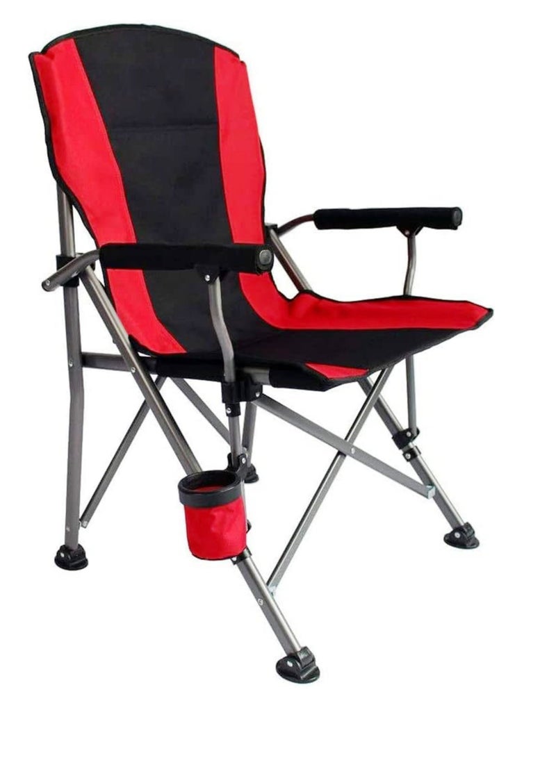 Premium Foldable Camping Chair With Cup Holder, Storage Pouches, Heavy-Duty And Comfortable Design | Supports Up To 150 Kg | Trip Chair,Camping,Gardening,Fishing,Travel,Picnic And Festivals (Red)