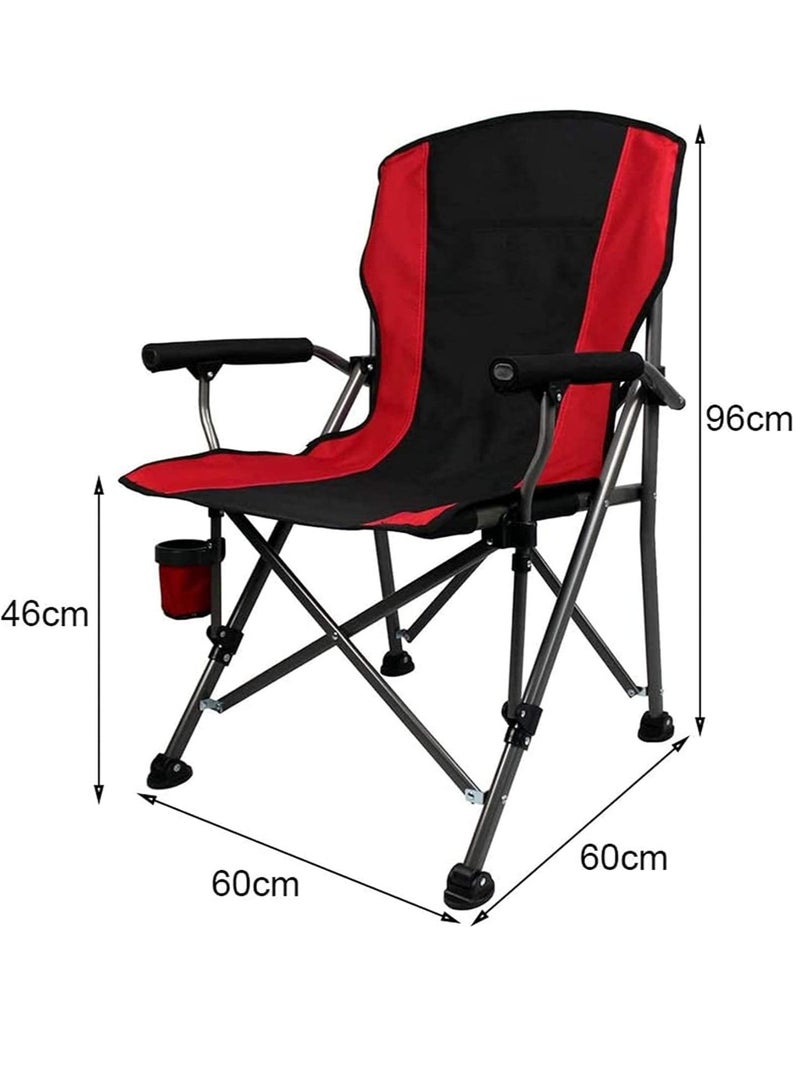Premium Foldable Camping Chair With Cup Holder, Storage Pouches, Heavy-Duty And Comfortable Design | Supports Up To 150 Kg | Trip Chair,Camping,Gardening,Fishing,Travel,Picnic And Festivals (Red)