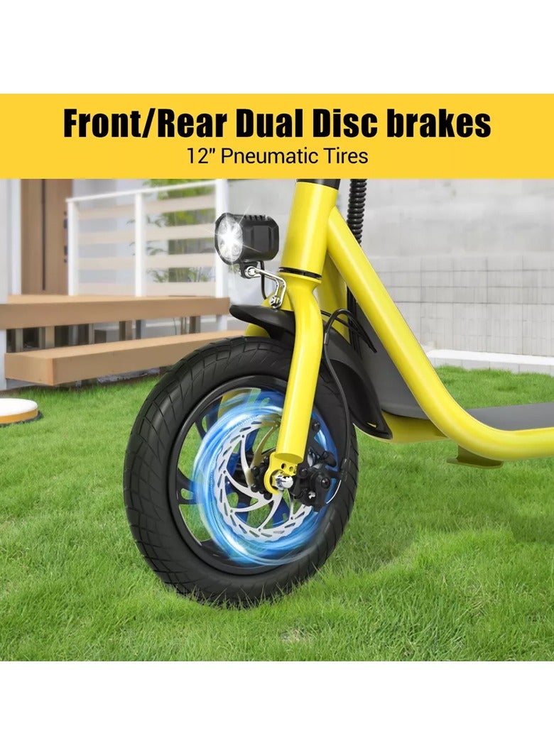 Adult Foldable Electric Bike E-Bike, 450W Brushless Hub Motor, 36V 8AH Battery, 25-35 KM/h Speed, Carbon Alloy Frame, Disk Brakes, 12.5” Tires, Rear Basket, Unisex E-Scooter with Seat