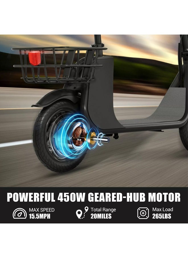 Premium Foldable Electric Scooter with Seat and Rear Basket, 450W Motor, 36V 8AH Battery, 25-35 KM/h Speed, Carbon Alloy Frame, 12.5 Inches Tires, Disk Brakes, Unisex Comfortable E-Scooter for Adults
