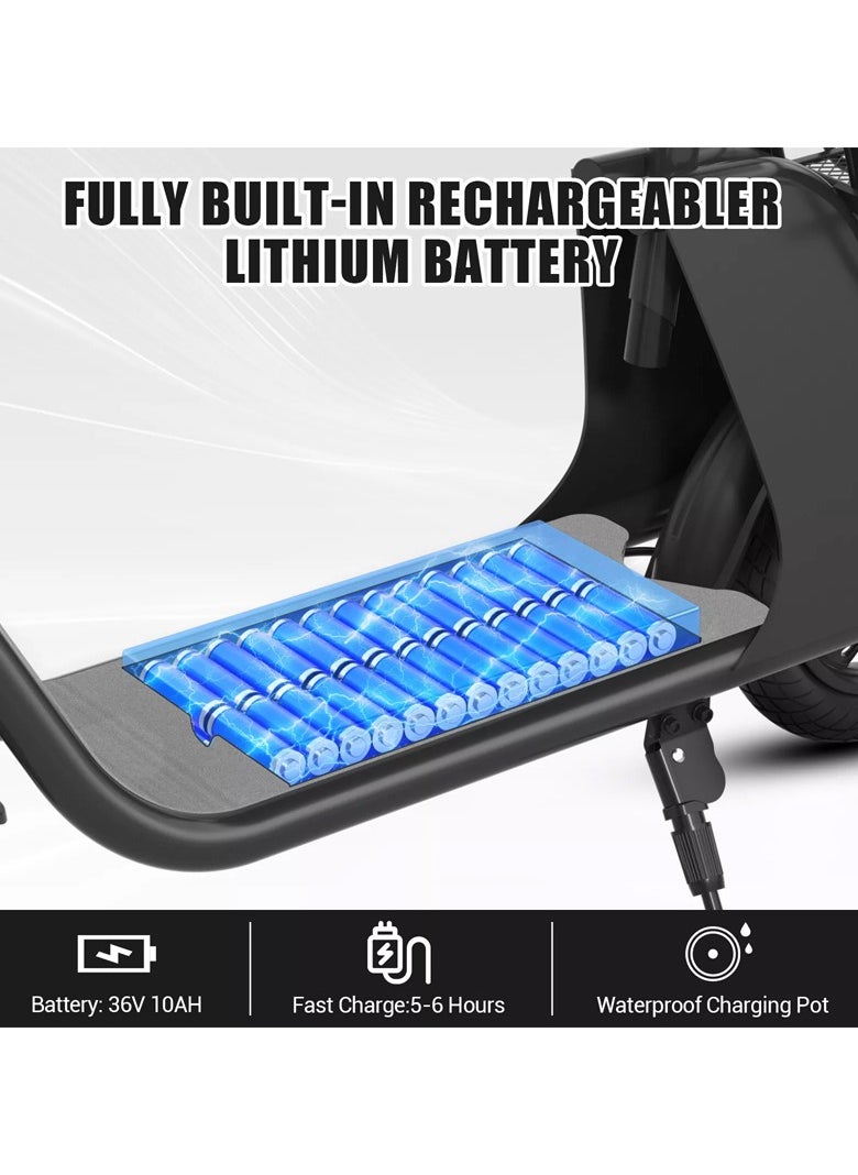 Premium Foldable Electric Scooter with Seat and Rear Basket, 450W Motor, 36V 8AH Battery, 25-35 KM/h Speed, Carbon Alloy Frame, 12.5 Inches Tires, Disk Brakes, Unisex Comfortable E-Scooter for Adults