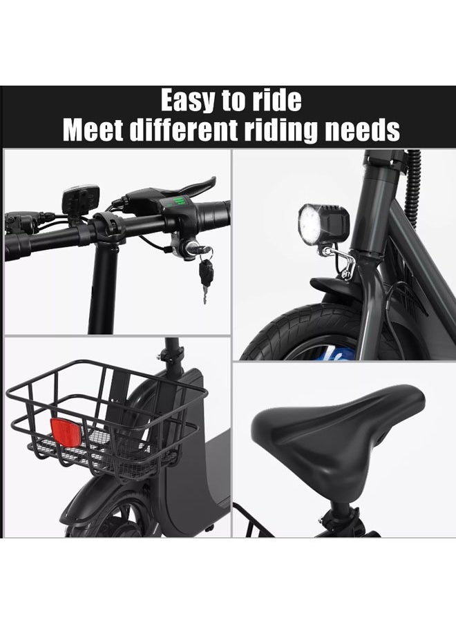Premium Foldable Electric Scooter with Seat and Rear Basket, 450W Motor, 36V 8AH Battery, 25-35 KM/h Speed, Carbon Alloy Frame, 12.5 Inches Tires, Disk Brakes, Unisex Comfortable E-Scooter for Adults