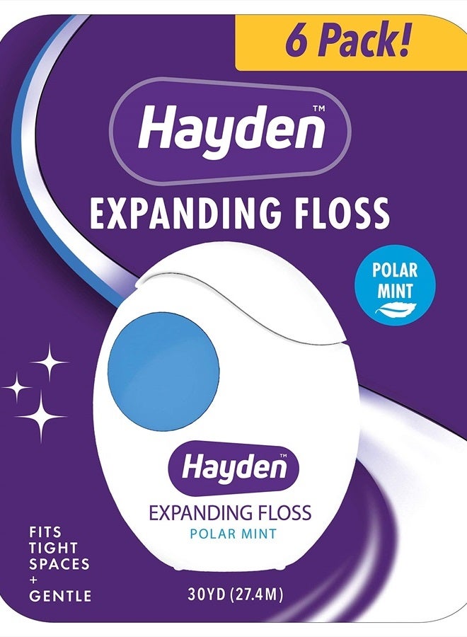 Expanding Dental Floss | 6 Pack | Polar Mint Woven Floss with Anti Tartar Actives for Gentle Care | 180 Yards