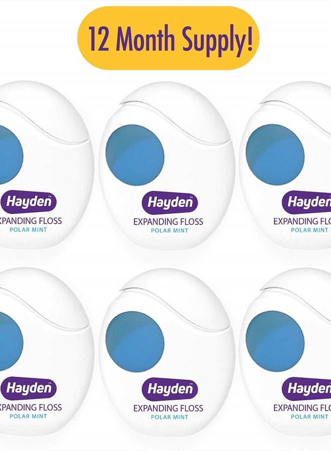 Expanding Dental Floss | 6 Pack | Polar Mint Woven Floss with Anti Tartar Actives for Gentle Care | 180 Yards