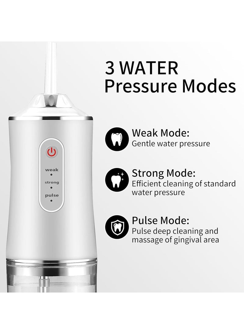 Water Dental Flosser Oral Irrigator with 3 Modes Cordless Water Teeth Cleaner Pick 4 Tips, IPX7 Waterproof Rechargeable Portable Powerful Battery for Travel & Home Braces & Bridges Care