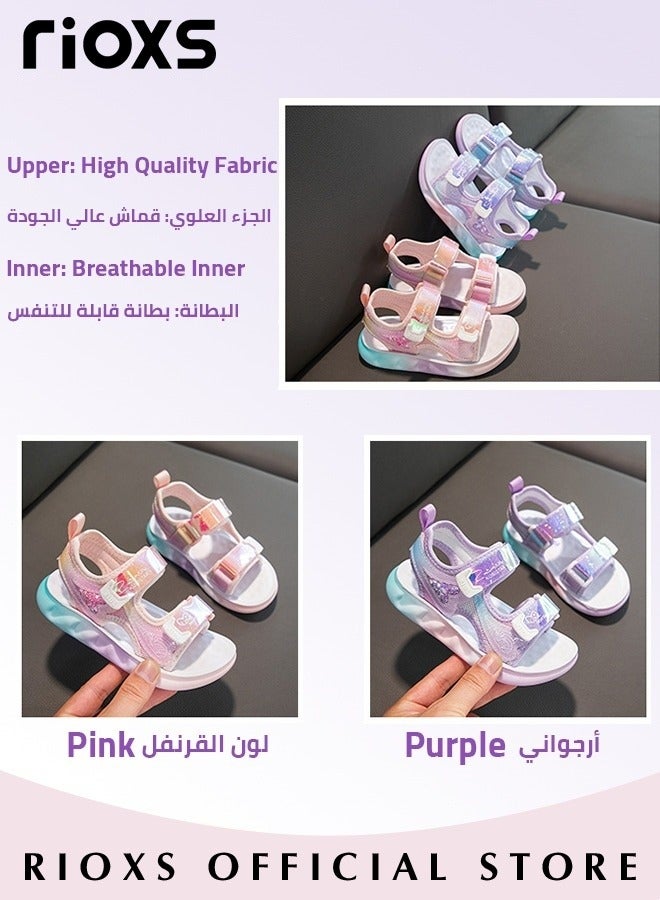 Kids Girls Fashion Open Toes Sandals Girls Flutter Hearts Sandals Soft Sole Velcro Waterproof Sandals for Outdoor or Indoor