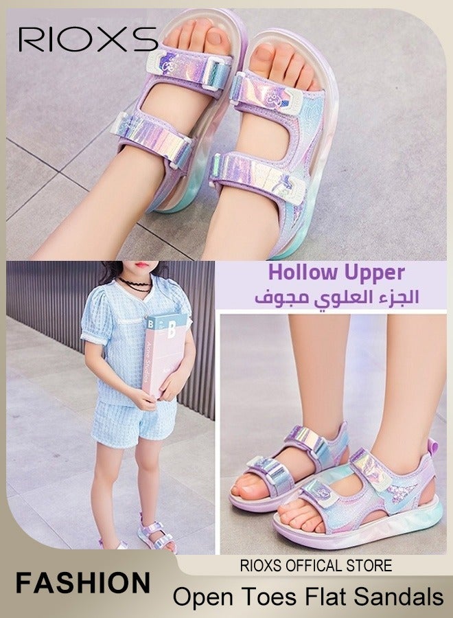 Kids Girls Fashion Open Toes Sandals Girls Flutter Hearts Sandals Soft Sole Velcro Waterproof Sandals for Outdoor or Indoor