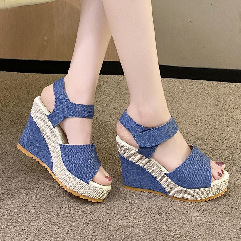 2024 Summer Fashion Denim Platform Sandals for WomenBlue Blue