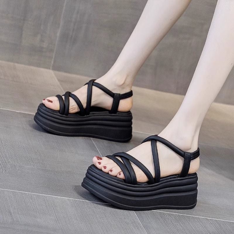 2024 Summer Fashion Chunky Platform Sandals for Petite WomenBlack (Counter upgrade version) Black (Counter upgrade version)