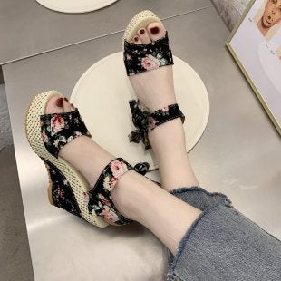 2023 Wedge Sandals Summer Fashion Korean WomensBlack Black