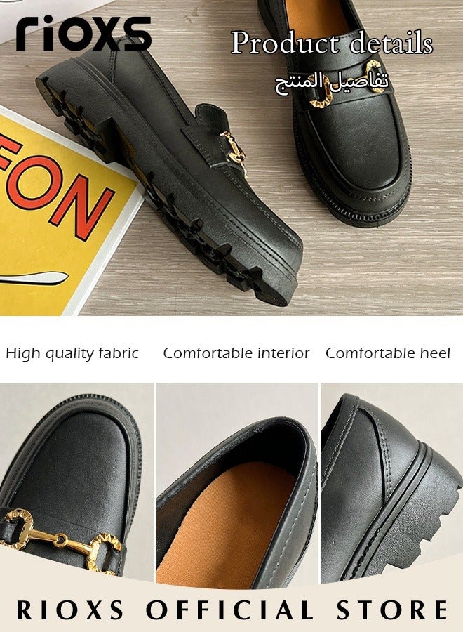 Women's Loafers Closed Round Toe Patent Leather Fashion Versatile Slip-On Loafers Shoes Casual Shoes For Girls Ladies