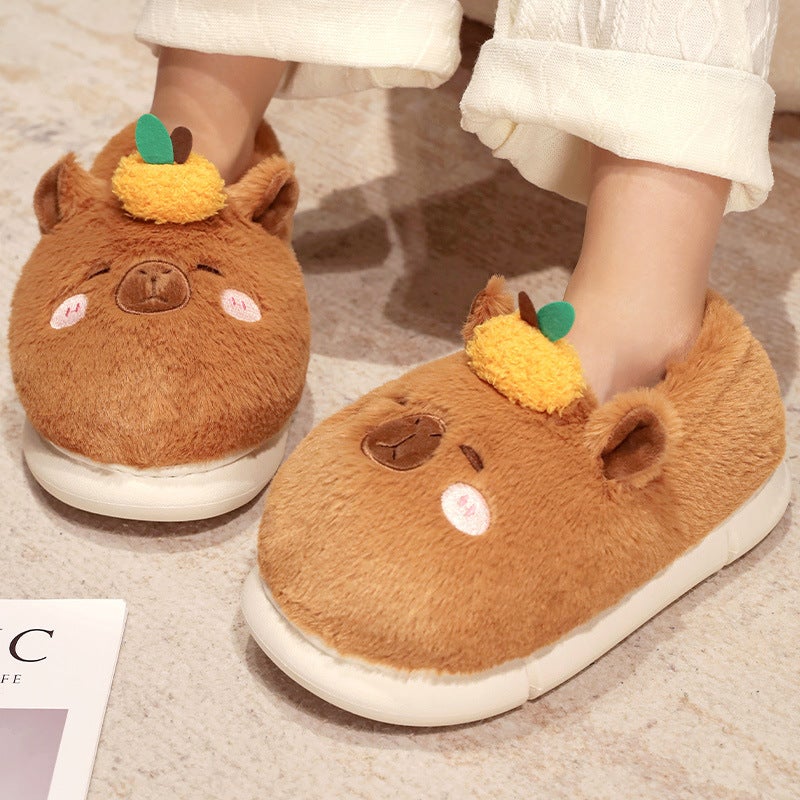 Tiktok same style winter khaki Barra capybara cotton slippers girls warm plush home shoes couple shoes wholesaleBrown Brown