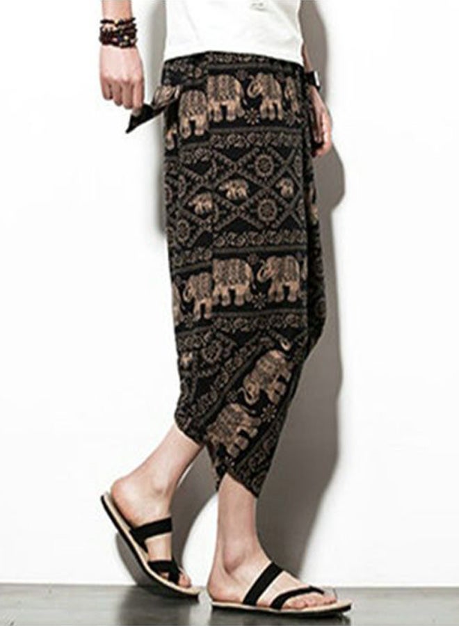 Elephant Printed Loose Trousers Coffee