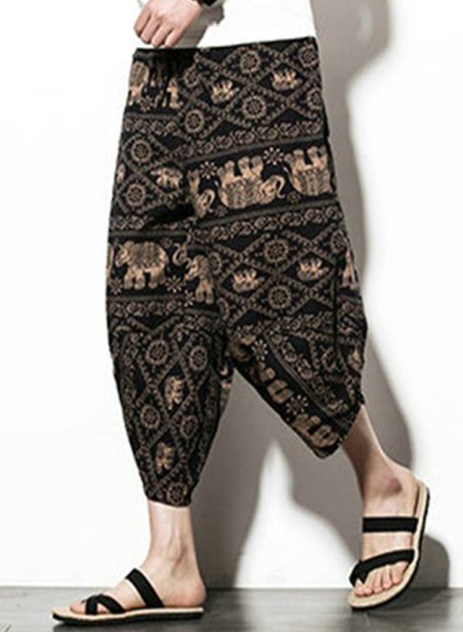 Elephant Printed Loose Trousers Coffee