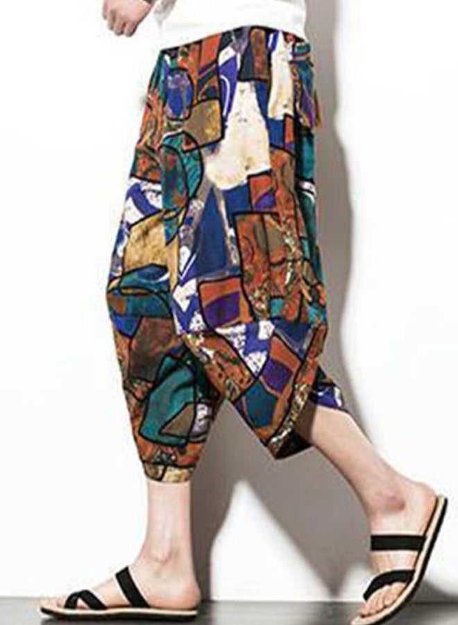 Printed Loose Trousers Dark Brown/Blue/White