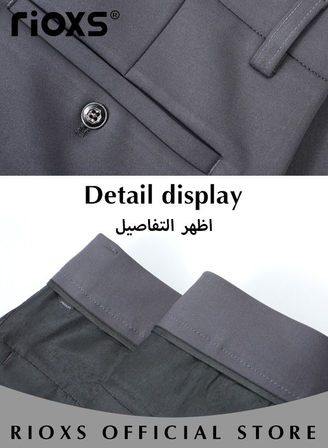 Men's Classic Fit Pants, Trendy Straight Leg Pants, Casual Business Trousers with Pockets, Comfortable Stylish Solid Trousers, Suitable for Leisure and Outdoor Activities