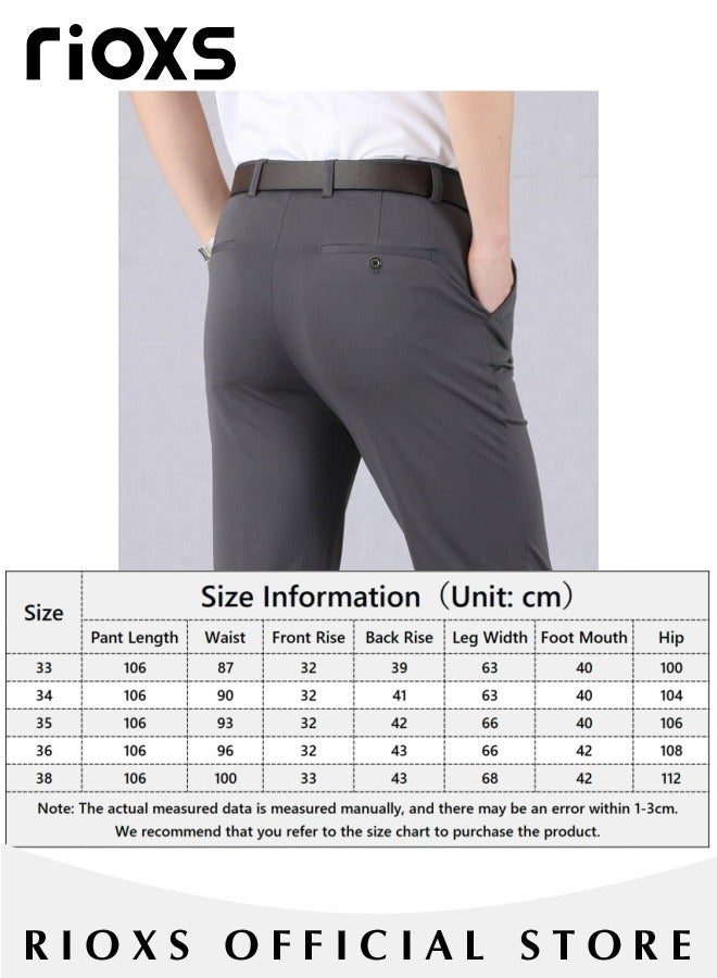 Men's Classic Fit Pants, Trendy Straight Leg Pants, Casual Business Trousers with Pockets, Comfortable Stylish Solid Trousers, Suitable for Leisure and Outdoor Activities