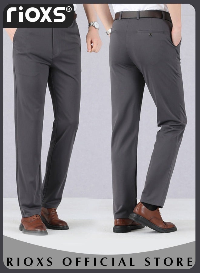 Men's Classic Fit Pants, Trendy Straight Leg Pants, Casual Business Trousers with Pockets, Comfortable Stylish Solid Trousers, Suitable for Leisure and Outdoor Activities