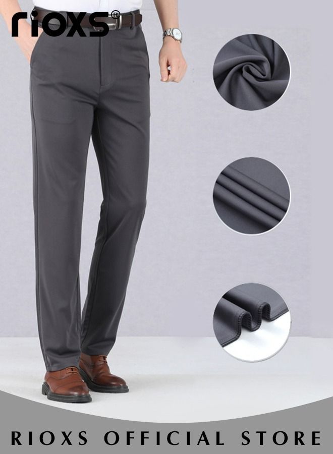 Men's Classic Fit Pants, Trendy Straight Leg Pants, Casual Business Trousers with Pockets, Comfortable Stylish Solid Trousers, Suitable for Leisure and Outdoor Activities