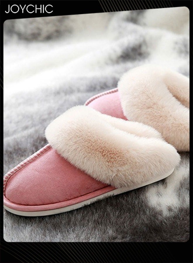 Women Winter Flat Bedroom Slippers Memory Foam Slippers Fluffy Slippers Warm Soft House Slippers for Women Non-Slip Indoor Outdoor Pink