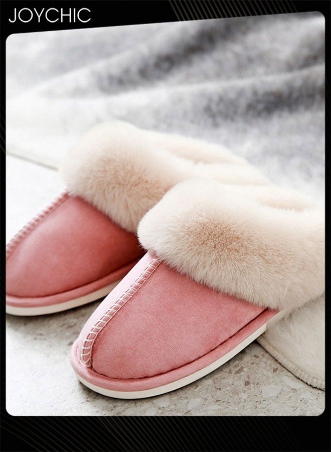 Women Winter Flat Bedroom Slippers Memory Foam Slippers Fluffy Slippers Warm Soft House Slippers for Women Non-Slip Indoor Outdoor Pink