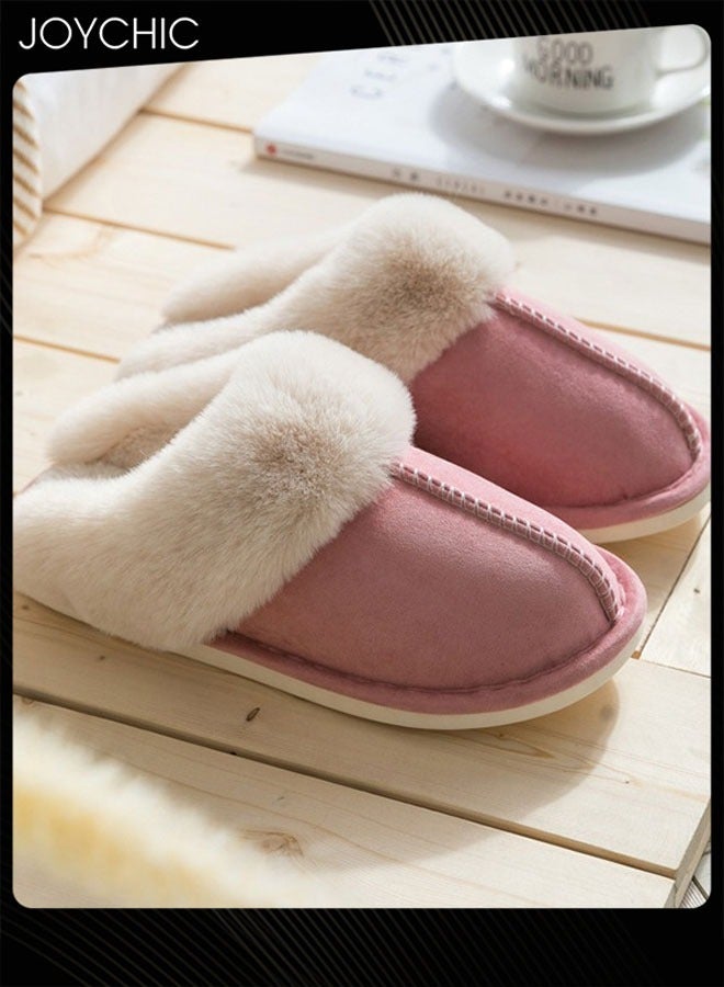 Women Winter Flat Bedroom Slippers Memory Foam Slippers Fluffy Slippers Warm Soft House Slippers for Women Non-Slip Indoor Outdoor Pink