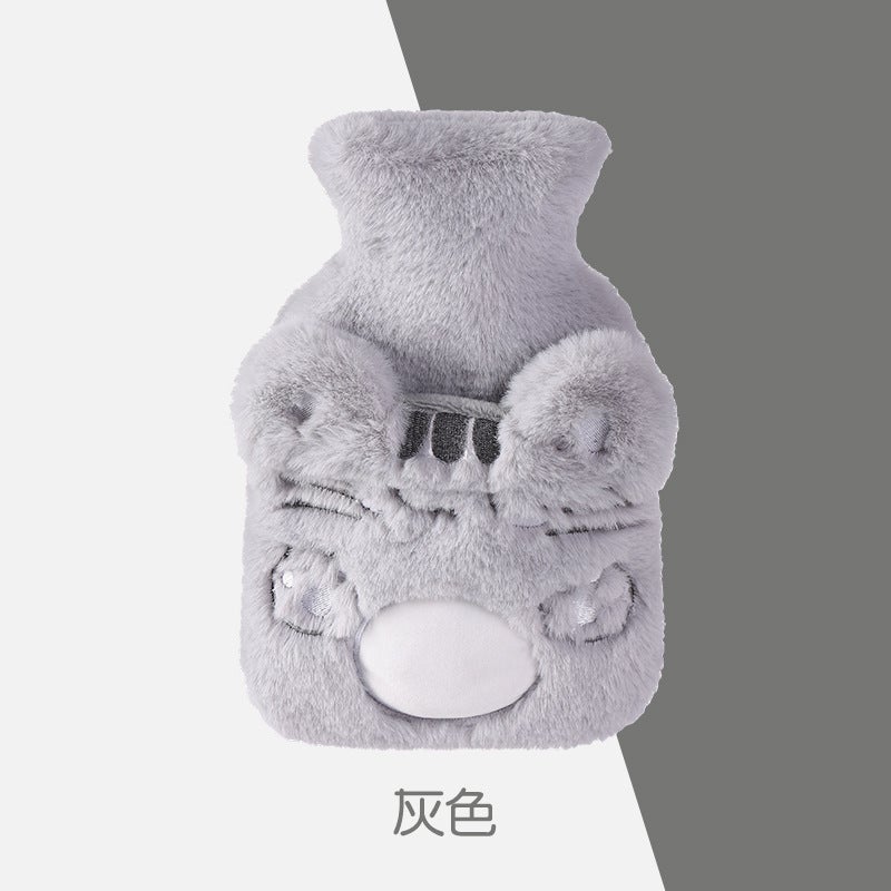 Cartoon Plush Hot Water Bag with Pocket DesignGray kitten Gray kitten