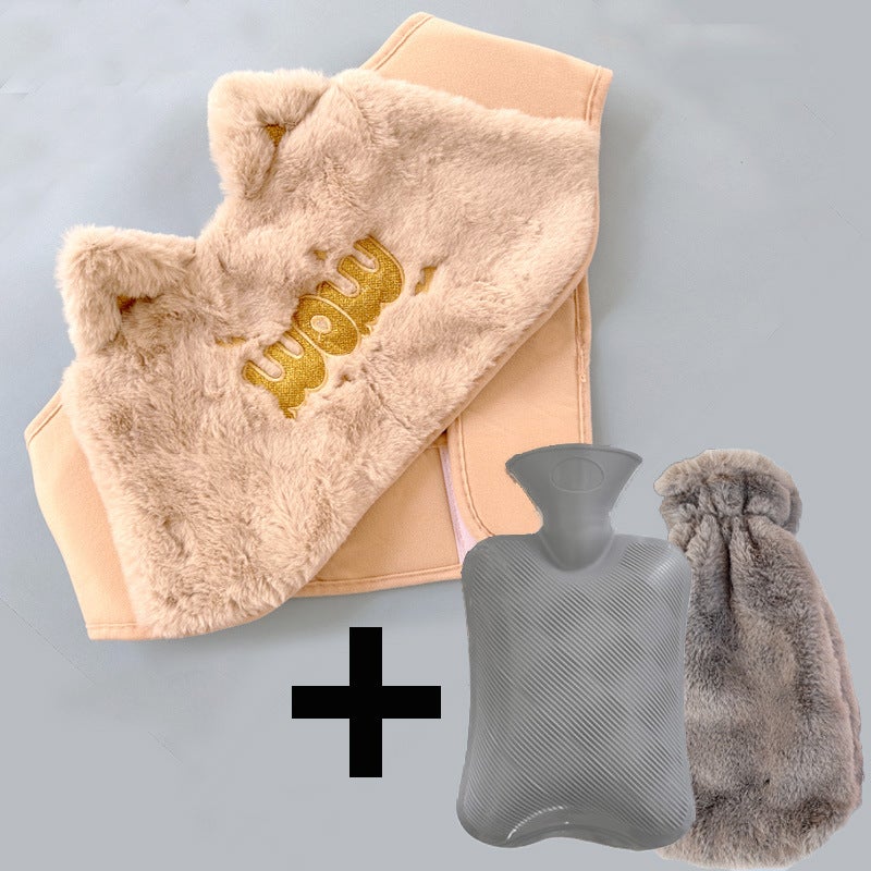 Plush Hot Water Bottle Waist BeltBeige rabbit fur w cat belt + gray rabbit fur bag + gray water bag Beige rabbit fur w cat belt + gray rabbit fur bag + gray water bag