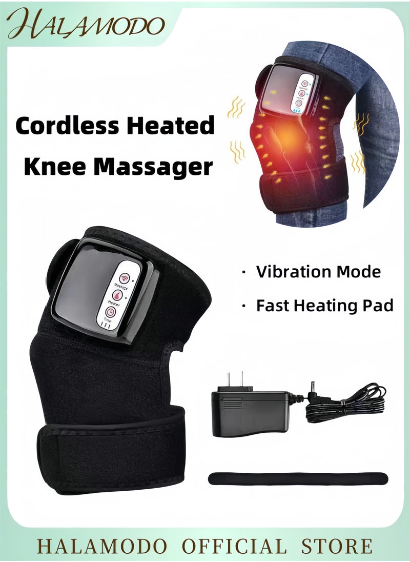 Cordless Heated Knee Massager with Heat and Vibration for Knee Pain Relief Leg Massager Knee Shoulder Elbow Heating Massage Wrap Heated Knee Pad for Men & Women & Elders