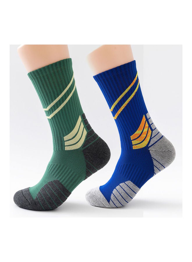 Men Cycling Socks Striped Elastic Breathable Anti-Slip Towel Bottom Running Basketball Sports Stockings Two Pairs