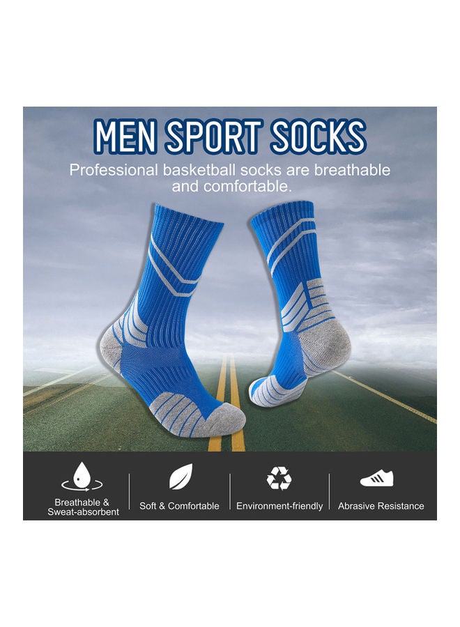 Men Cycling Socks Striped Elastic Breathable Anti-Slip Towel Bottom Running Basketball Sports Stockings Two Pairs