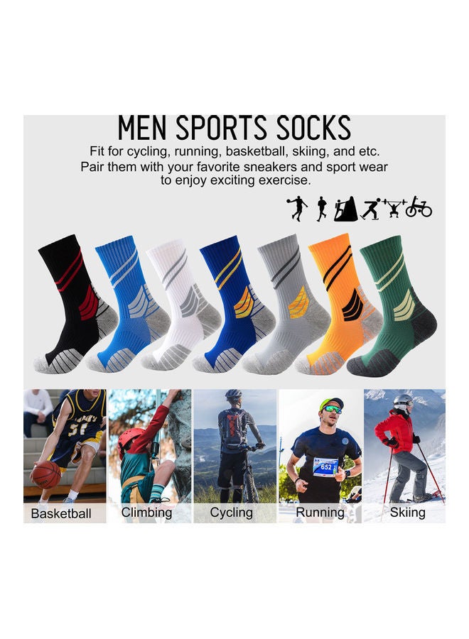 Men Cycling Socks Striped Elastic Breathable Anti-Slip Towel Bottom Running Basketball Sports Stockings Two Pairs