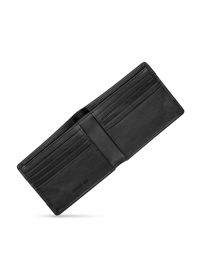 CERRUTI 1881 Men's Black Leather Wallet - Croco & Plain Design